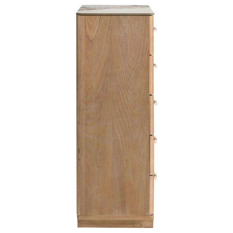 Leanne 5-drawer Sinter Stone Top Chest of Drawers Light Oak - 223135