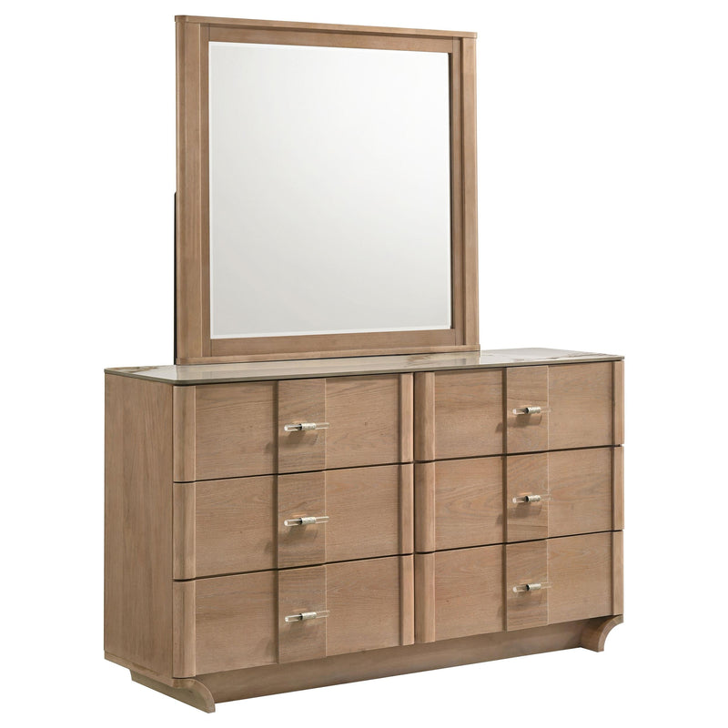 Leanne 6-drawer Sinter Stone Top Dresser and Mirror Light Oak - 223133M