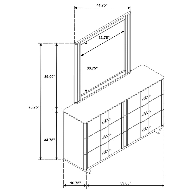 Leanne 6-drawer Sinter Stone Top Dresser and Mirror Light Oak - 223133M