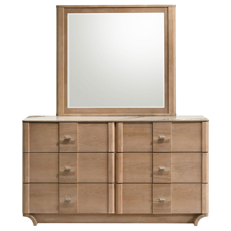 Leanne 6-drawer Sinter Stone Top Dresser and Mirror Light Oak - 223133M