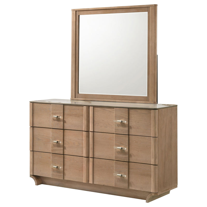 Leanne 6-drawer Sinter Stone Top Dresser and Mirror Light Oak - 223133M