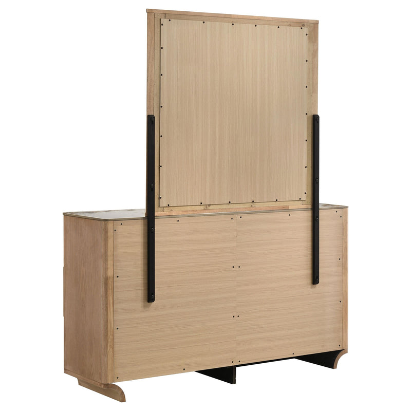 Leanne 6-drawer Sinter Stone Top Dresser and Mirror Light Oak - 223133M