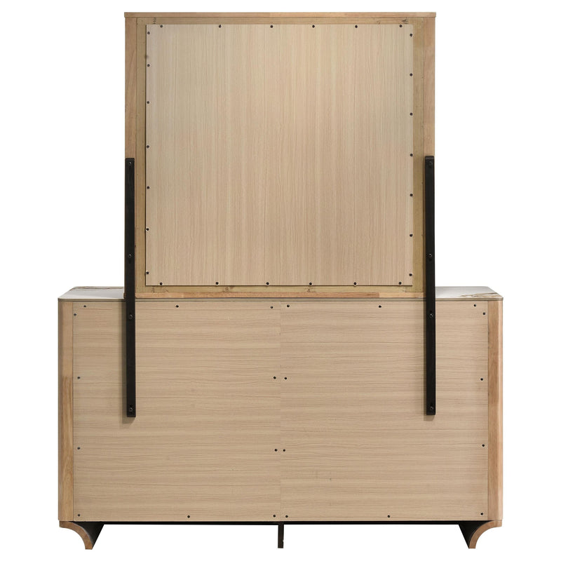 Leanne 6-drawer Sinter Stone Top Dresser and Mirror Light Oak - 223133M