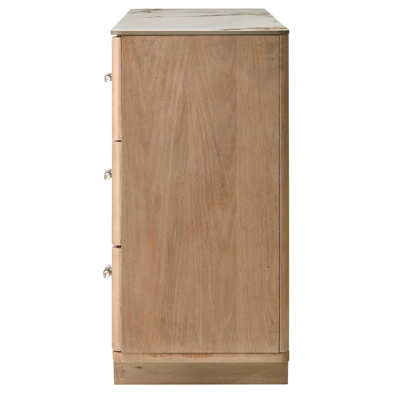 Leanne 6-drawer Sinter Stone Top Dresser Cabinet Light Oak - 223133
