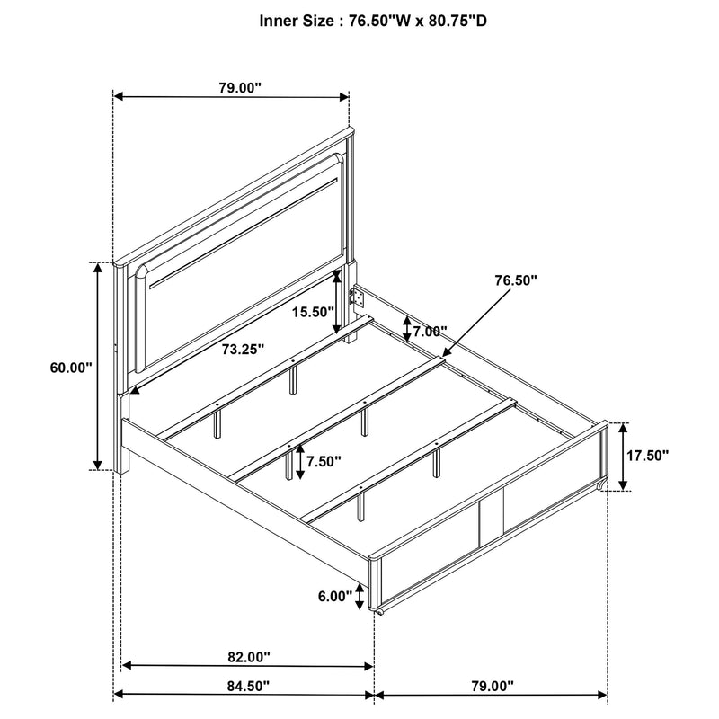 Leanne Eastern King LED Panel Bed Off White and Light Oak - 223131KE