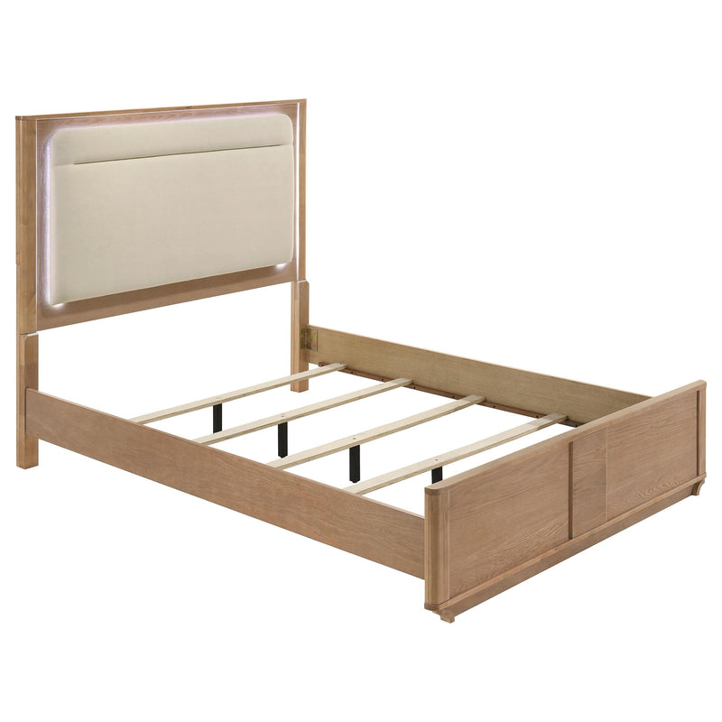 Leanne Queen LED Panel Bed Off White and Light Oak - 223131Q