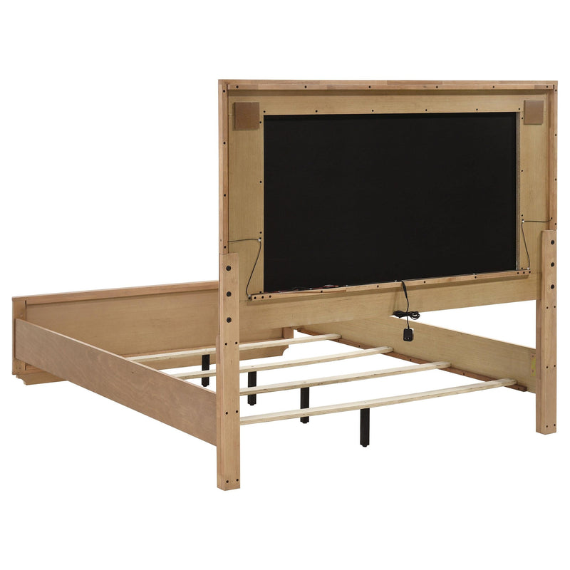 Leanne Queen LED Panel Bed Off White and Light Oak - 223131Q