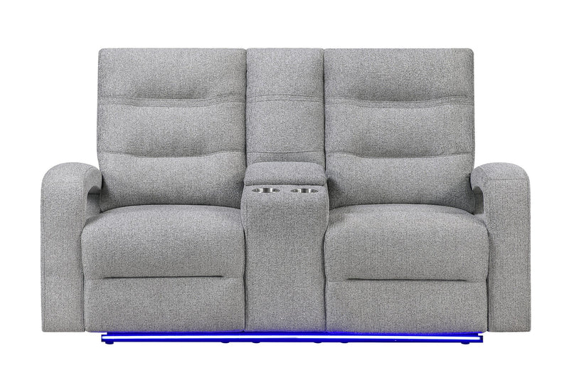 U6611 Grey 15 Power Console Reclining Loveseat With Led - U6611-GREY 15-PCRLS W/LED