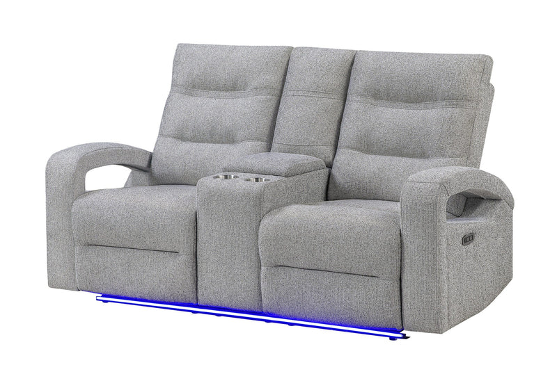 U6611 Grey 15 Power Console Reclining Loveseat With Led - U6611-GREY 15-PCRLS W/LED