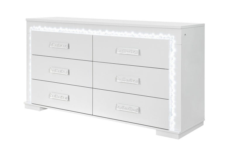 Naomi Silver Marble Dresser With Led - NAOMI-SILVER MARBLE-DR W/ LED
