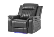 U8879 Blanche Charcoal With Black Welt Power Recliner With Led - U8879-CHAR W/ BLK WELT-PR W/ LED