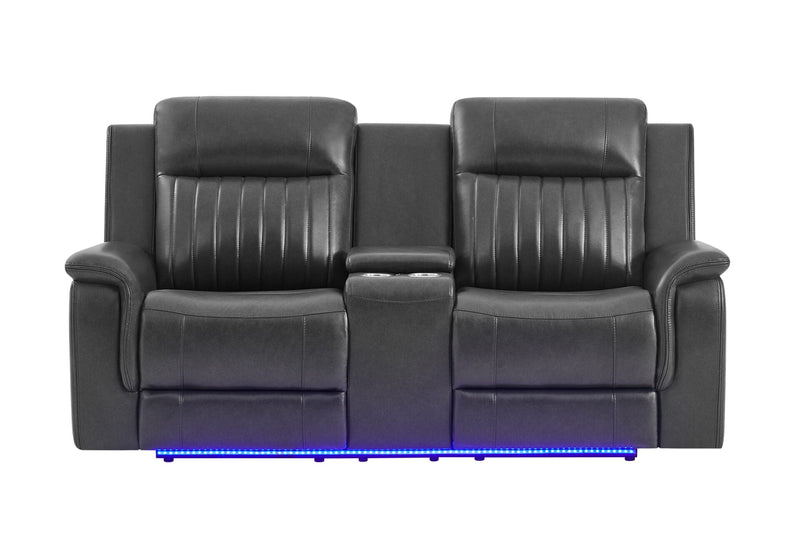U8879 Charcoal Pwr Rec Sofa/Pwr Con Rec Loveseat/Pwr Rec W/Led & Gl Ss - U8879-CHAR W/BLK WELT-PRS/PCRLS/PR W/LED