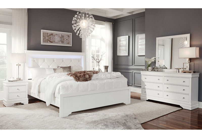 Pompei Metallic White Full Bed With Led - POMPEI-WHITE-FB W/ LED-N