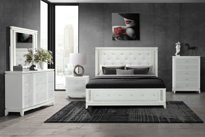 Alina White King Bed Group With Led, Cooler, Speaker And Usb - ALINA-WHITE-KBG W/LED COOLER SPKR USB-N
