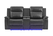 U8879 Blanche Charcoal Pwr Con Rec Ls W/Led, Global Ss & Subwoofer - U8879-CHAR W/ BLK WELT-PCRLS W/LED&GL SS