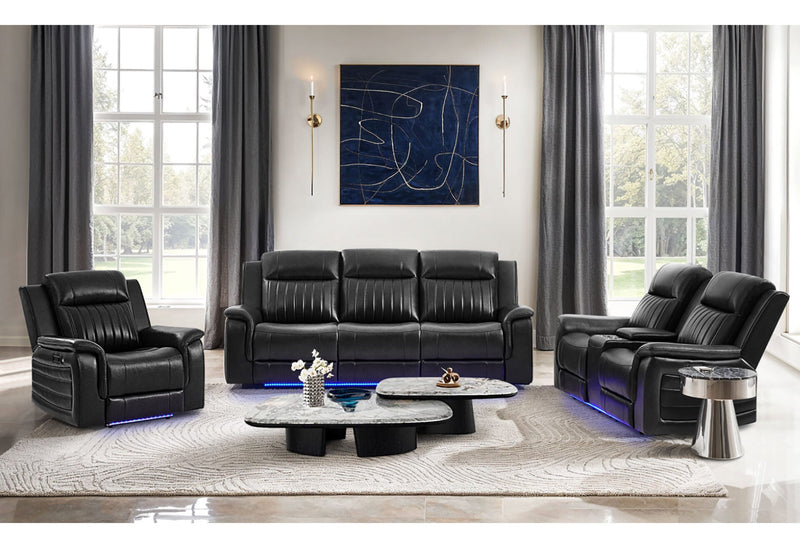 U8879 Blanche Charcoal Pwr Con Rec Ls W/Led, Global Ss & Subwoofer - U8879-CHAR W/ BLK WELT-PCRLS W/LED&GL SS