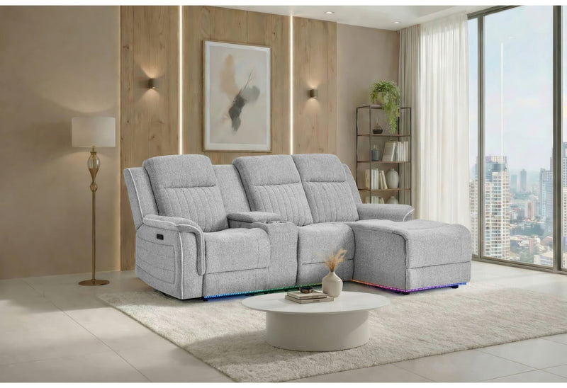 U8879 Grey 1 Power Pushback Sectional With Led And Global Ss Spkr - U8879-GRY 1-PB SEC W/LED&GL SS SPKR