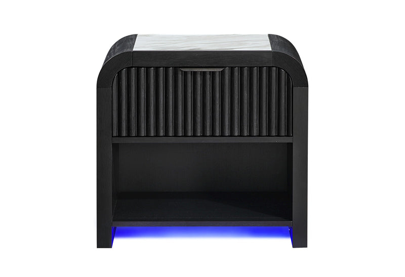 Beckett Wht/Blk Nightstand W/Led & Speaker - BECKETT-WHT/BLK-NS W/ LED & SPEAKER