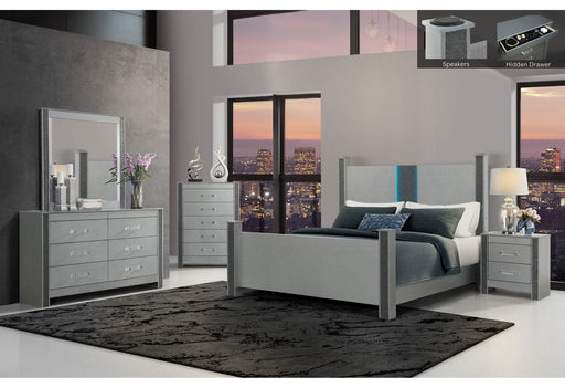 Logan Silver Full Bed Group W/ Led And Speakers - LOGAN-SILVER-FBG W/LED & SPEAKERS