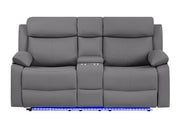 U6026 Grey Pu 46A Console Reclining Loveseat With Led And Speaker - U6026-GREY PU 46A-CRLS W/ LED & SPKR