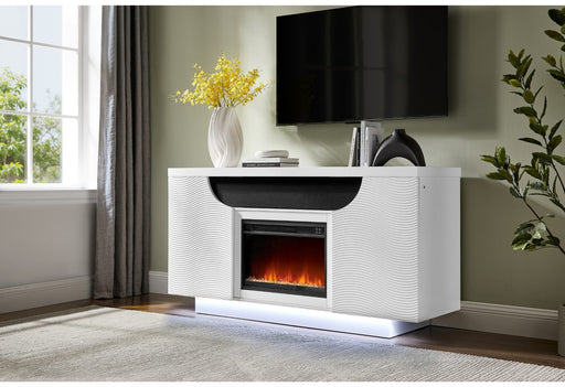 Aileen White 66″ Ent Unit W/Led, Speakers, Crystal And Pop-Up Doors - AILEEN-WHT-EU 66 W/LED & SPKR