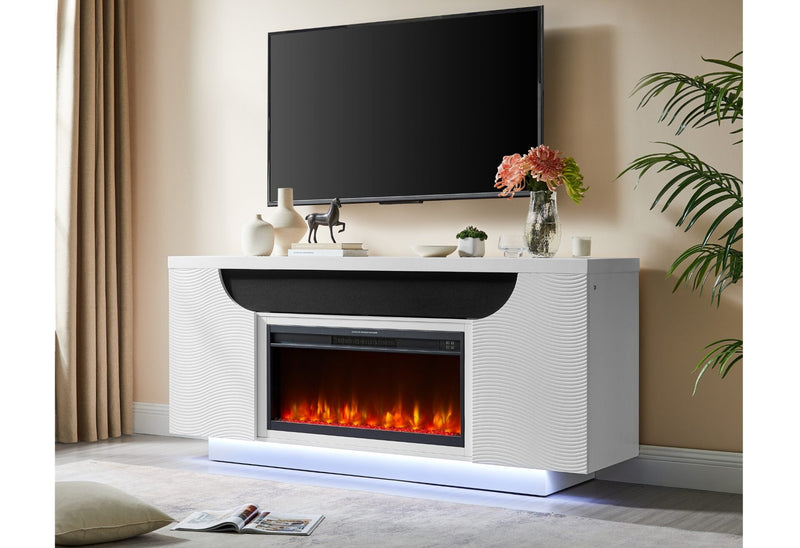 Aileen White 76″ Ent Unit W/Led, Speakers, Crystal And Pop-Up Doors - AILEEN-WHT-EU 76 W/LED & SPKR