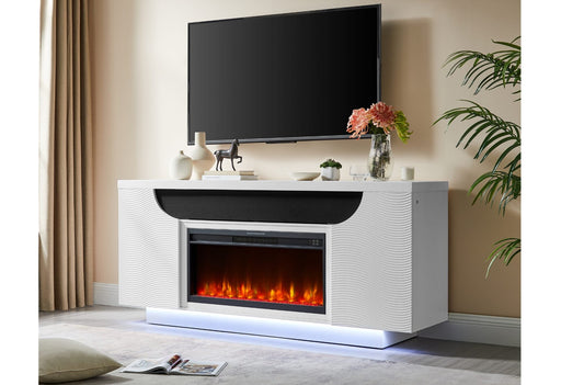 Aileen White 76″ Ent Unit W/Led, Speakers, Crystal And Pop-Up Doors - AILEEN-WHT-EU 76 W/LED & SPKR