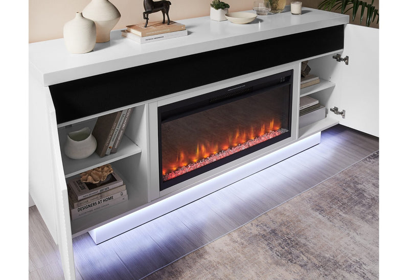 Aileen White 76″ Ent Unit W/Led, Speakers, Crystal And Pop-Up Doors - AILEEN-WHT-EU 76 W/LED & SPKR