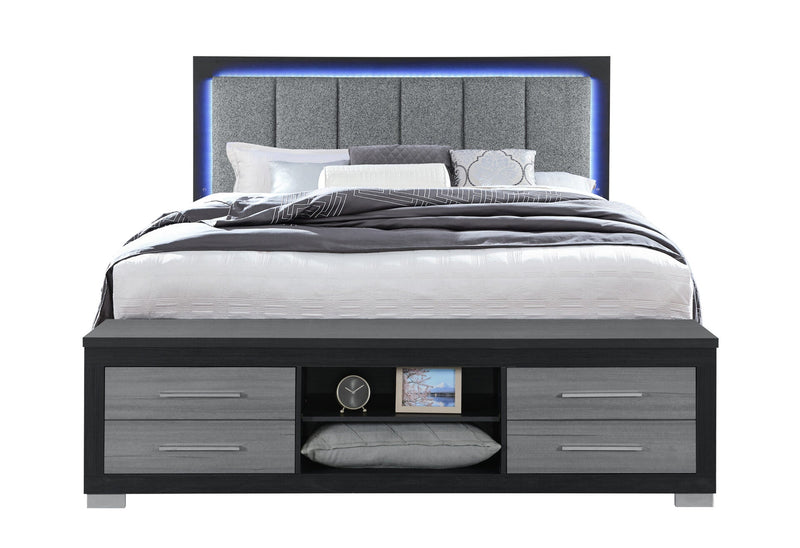 Emma Black/Grey King Bed With Led And Usb - EMMA-BLACK/GREY-KB W/ LED & USB
