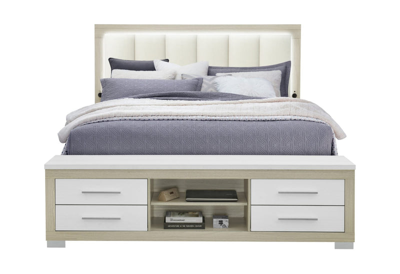 Emma Natural/White King Bed With Led And Usb - EMMA-NATURAL/WHITE-KB W/ LED & USB