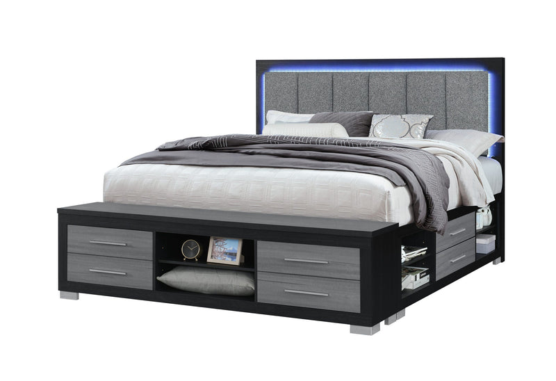 Emma Black/Grey King Bed With Led And Usb - EMMA-BLACK/GREY-KB W/ LED & USB