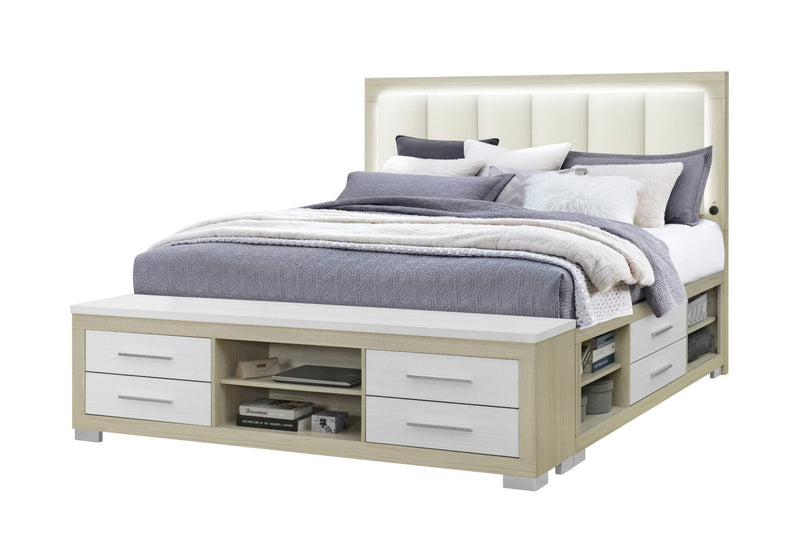 Emma Natural/White King Bed With Led And Usb - EMMA-NATURAL/WHITE-KB W/ LED & USB