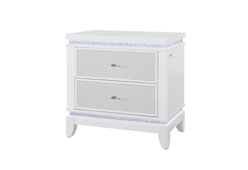 Alina White Nightstand With Led And Usb - ALINA-WHITE-NS W/ LED+USB-N