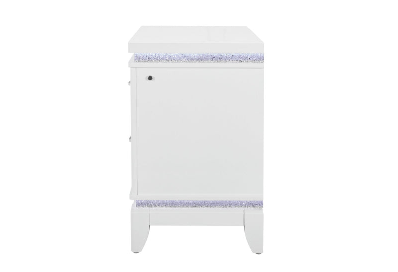 Alina White Nightstand With Led And Usb - ALINA-WHITE-NS W/ LED+USB-N