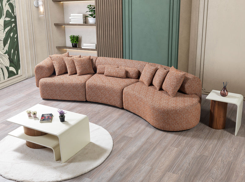Lena Orange Boucle 3 - Piece Curved Sectional - Lara FurnitureSectional