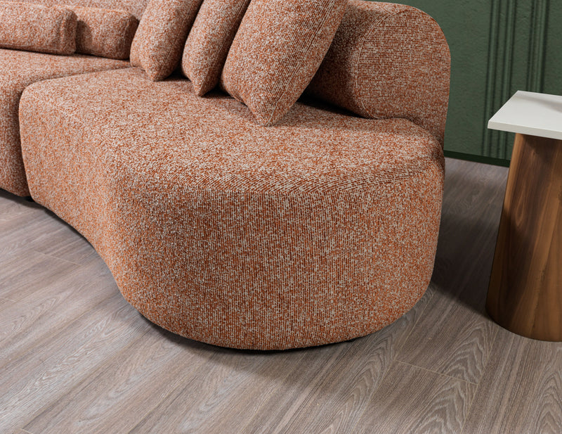 Lena Orange Boucle 3 - Piece Curved Sectional - Lara FurnitureSectional