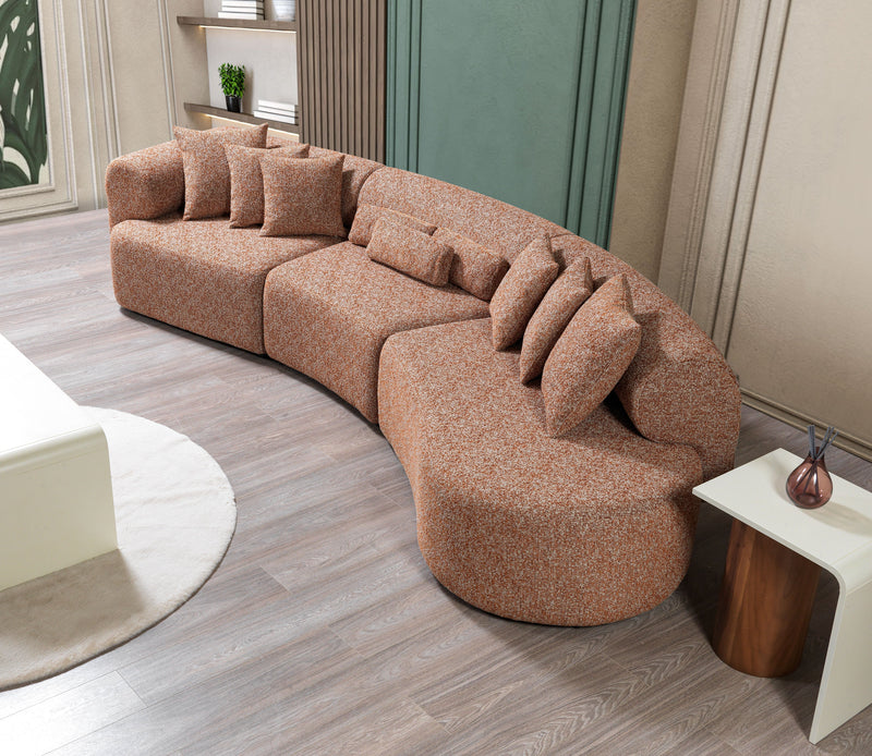 Lena Orange Boucle 3 - Piece Curved Sectional - Lara FurnitureSectional