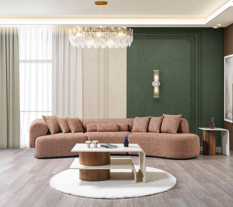 Lena Orange Boucle 3 - Piece Curved Sectional - Lara FurnitureSectional