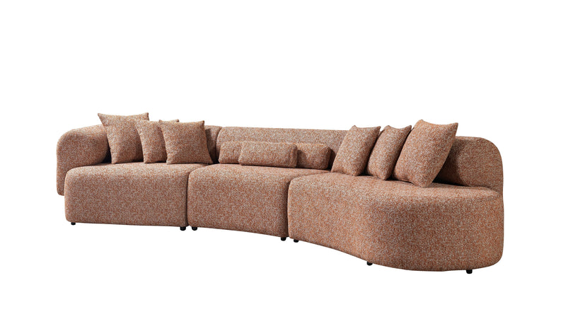 Lena Orange Boucle 3 - Piece Curved Sectional - Lara FurnitureSectional