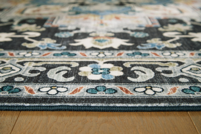 Leningston Black/Cream/Blue Washable Medium Rug - R407062