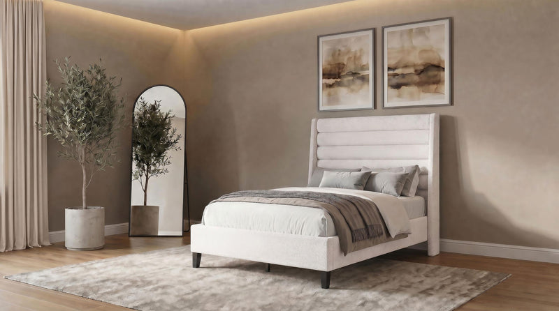 Leslie Upholstered Tufted Full Wingback Platform Bed Beige - 315983F
