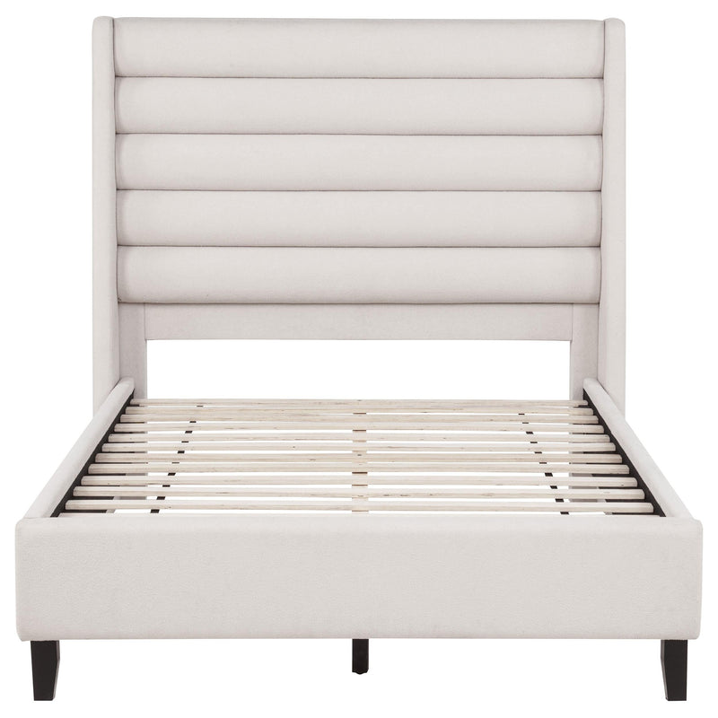 Leslie Upholstered Tufted Full Wingback Platform Bed Beige - 315983F