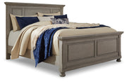 Lettner California King Panel Bed with Mirrored Dresser, Chest and 2 Nightstands in Light Gray from Ashley - Lara Furniture