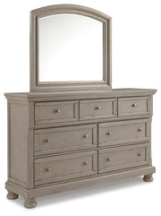 Lettner California King Sleigh Bed with Mirrored Dresser and Chest in Light Gray - PKG006610