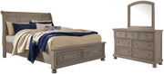 Lettner California King Sleigh Bed with Mirrored Dresser in Light Gray - PKG006608