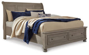 Lettner King Sleigh Bed with 2 Storage Drawers and Dresser in Light Gray - PKG006601