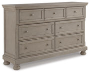 Lettner King Sleigh Bed with 2 Storage Drawers and Dresser in Light Gray - PKG006601