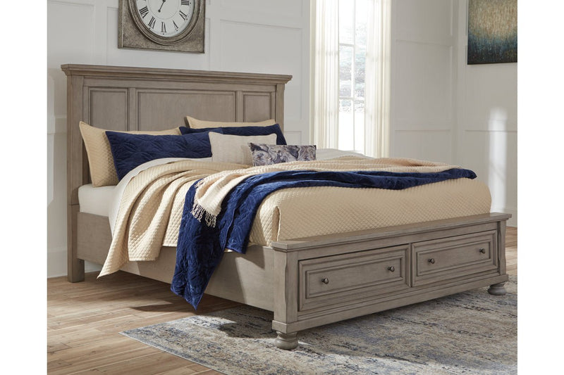 Lettner Light Gray King Panel Storage Bed - Lara FurnitureKing Bed