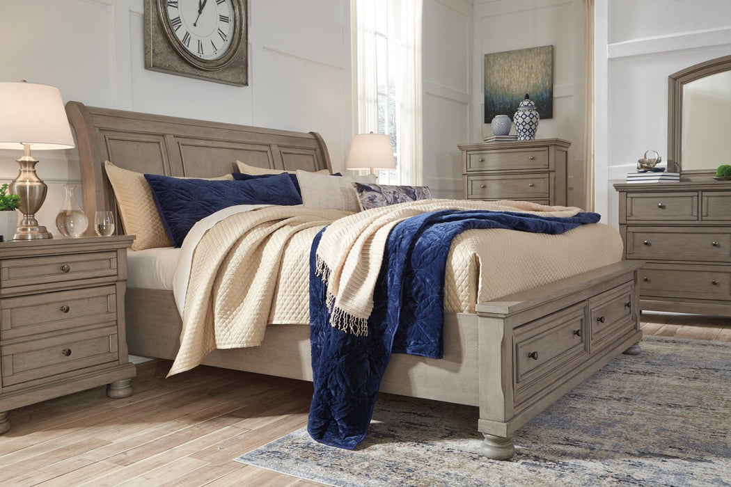 Lettner Light Gray King Sleigh Bed with 2 Storage Drawers - Gate FurnitureKing Bed
