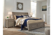 Lettner Light Gray King Sleigh Bed with 2 Storage Drawers - Lara FurnitureKing Bed